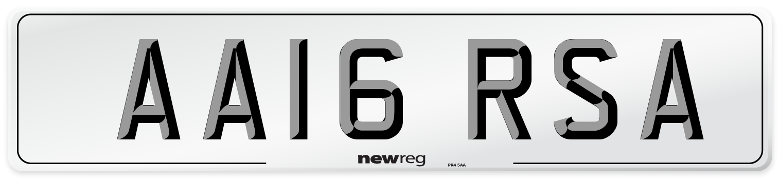AA16 RSA Number Plate from New Reg